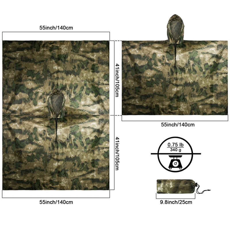 MENFLY ATFG Moss Camouflage Ta - Emergency Poncho Rain recensie en prijs
